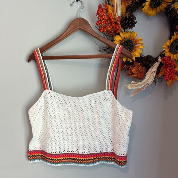 Marine Layer Caro Cropped Crochet Tank Medium in Ivory Stripe - Picture 1 of 7
